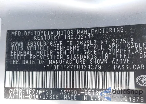 2014 Toyota Camry Se z USA, uszkodzony, nr VIN 4T1BF1FK7EU378379
